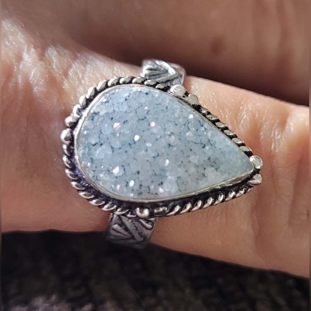 Sterling Silver Druzy Quartz Ring Sz 8